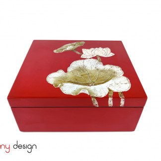 Red square lacquer box hand painted with lotus 20*22*H8cm